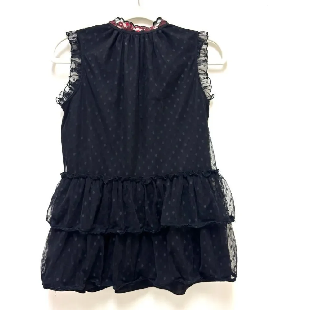 kate spade Camelia Embroidered Peplum Top – Black, Sleeveless, Size S
